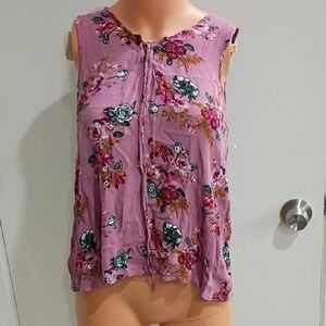 Pink Rose Floral Tank Top - Purple and Pink